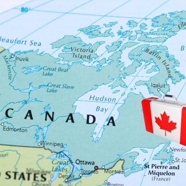 A map showing mainly Canada. A Canada flag is on the right-hand side.